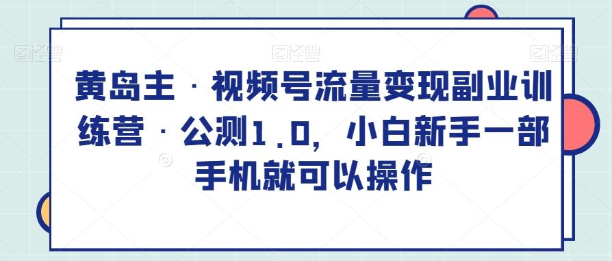 黄岛主·视频号流量变现副业训练营·公测1.0，小白新手一部手机就可以操作-灼光资源宝库