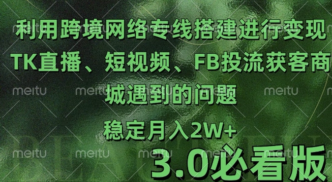 利用跨境电商网络及搭建TK直播、短视频、FB投流获客以及商城遇到的问题进行变现3.0必看版【揭秘】-灼光资源宝库