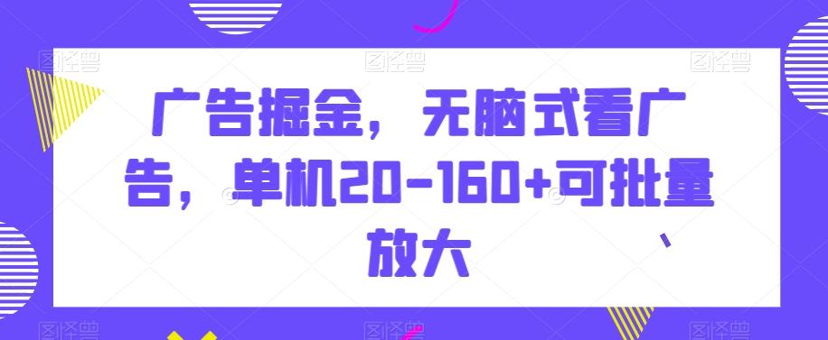广告掘金，无脑式看广告，单机20-160+可批量放大【揭秘】-灼光资源宝库