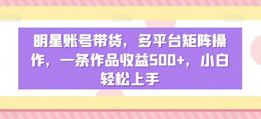 明星账号带货，多平台矩阵操作，一条作品收益500+，小白轻松上手【揭秘】-灼光资源宝库