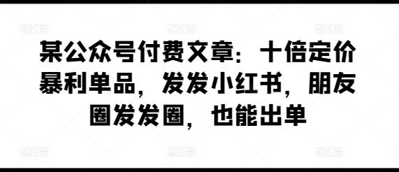 某公众号付费文章：十倍定价暴利单品，发发小红书，朋友圈发发圈，也能出单-灼光资源宝库