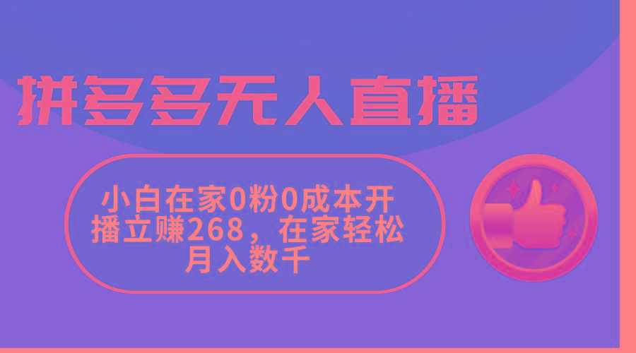 拼多多无人直播，小白在家0粉0成本开播立赚268，在家轻松月入数千-灼光资源宝库