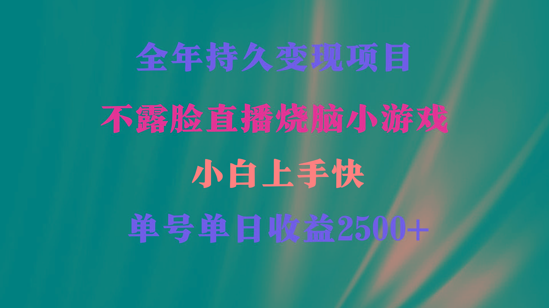 2024年 最优项目，烧脑小游戏不露脸直播  小白上手快 无门槛 一天收益2500+-灼光资源宝库