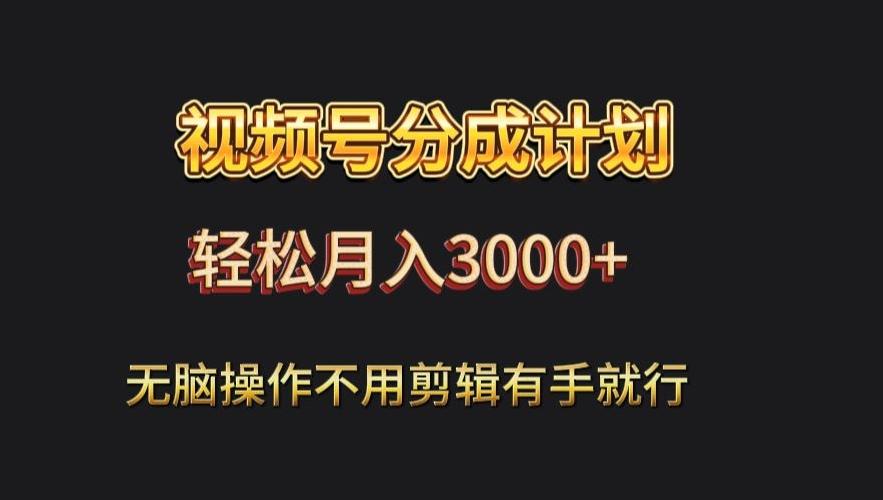 视频号流量分成，不用剪辑，有手就行，轻松月入2000+-蘑菇资源宝库