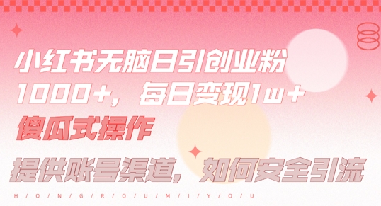 小红书无脑每日引流创业粉500+，小白每天只花半小时，躺赚长尾收益【揭秘】-蘑菇资源宝库