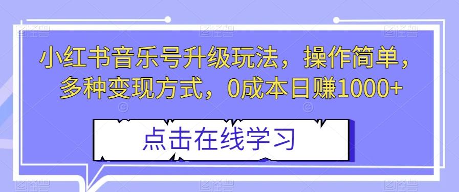 小红书音乐号升级玩法，操作简单，多种变现方式，0成本日赚1000+【揭秘】-灼光资源宝库