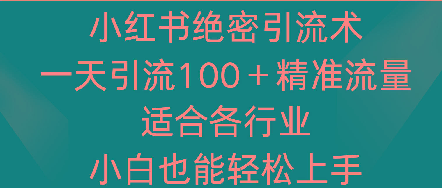小红书绝密引流术，一天引流100＋精准流量，适合各个行业，小白也能轻松上手-灼光资源宝库