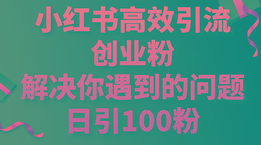 小红书高效引流创业粉，解决你遇到的问题，日引100粉-蘑菇资源宝库
