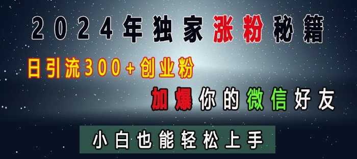 2024年独家涨粉秘籍，日引流300+创业粉，加爆你的微信好友，小白也能轻松上手-灼光资源宝库