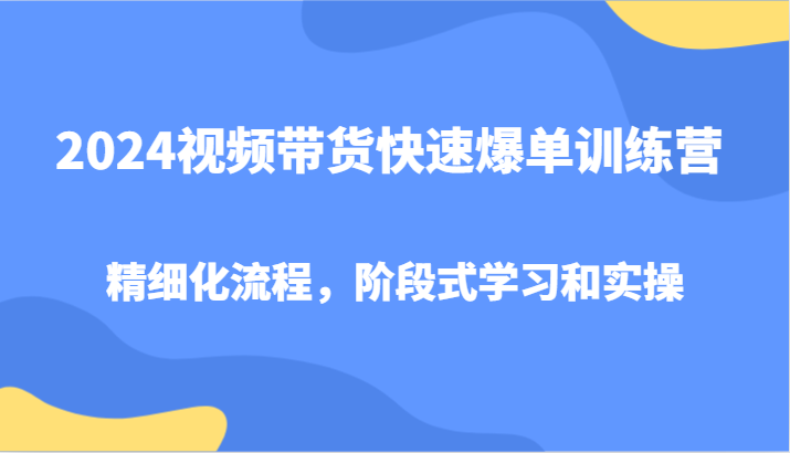2024视频带货快速爆单训练营,精细化流程,阶段式学习和实操-灼光资源宝库