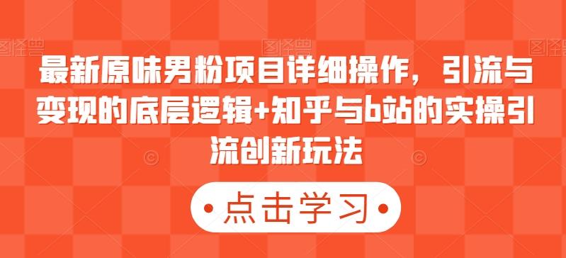 最新原味男粉项目详细操作，引流与变现的底层逻辑+知乎与b站的实操引流创新玩法-灼光资源宝库