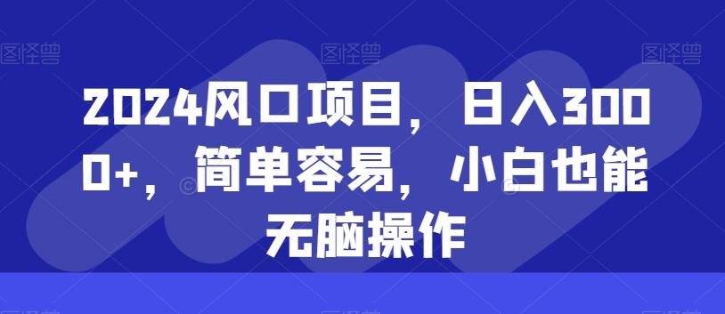 2024风口项目，日入3000+，简单容易，小白也能无脑操作-灼光资源宝库