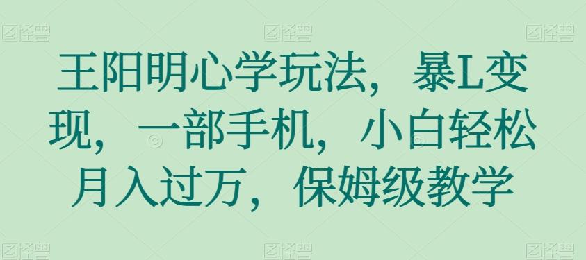 王阳明心学玩法，暴L变现，一部手机，小白轻松月入过万，保姆级教学【揭秘】-灼光资源宝库