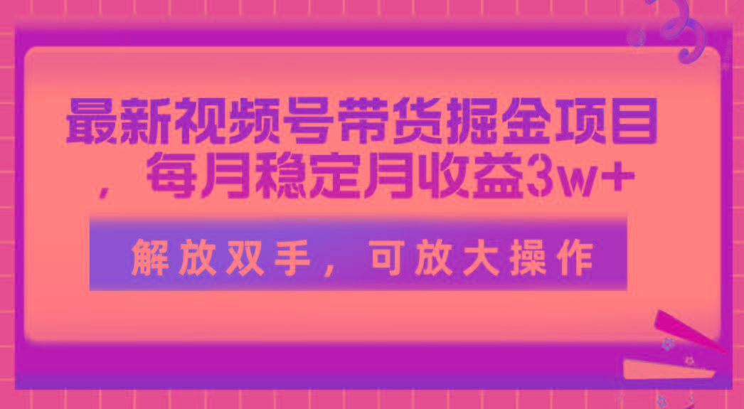 最新视频号带货掘金项目，每月稳定月收益3w+，解放双手，可放大操作-灼光资源宝库