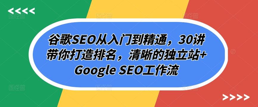 谷歌SEO从入门到精通，30讲带你打造排名，清晰的独立站+Google SEO工作流-灼光资源宝库