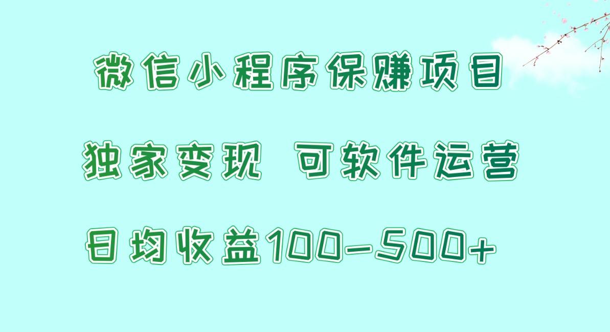 微信小程序保赚项目，日均收益100~500+，独家变现，可软件运营-灼光资源宝库