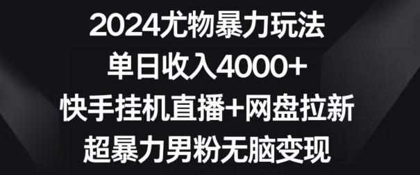 2024尤物暴力玩法，单日收入4000+，快手挂机直播+网盘拉新，超暴力男粉无脑变现【揭秘】-灼光资源宝库