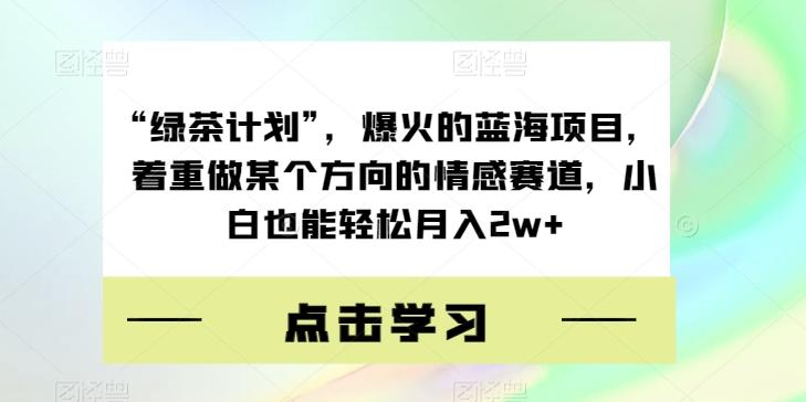 “绿茶计划”，爆火的蓝海项目，着重做某个方向的情感赛道，小白也能轻松月入2w+【揭秘】-资源宝库