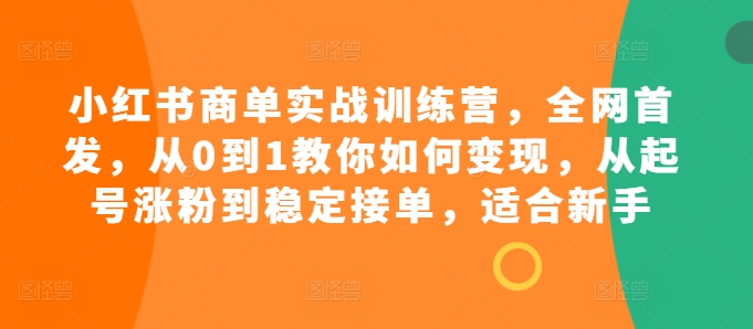 小红书商单实战训练营，全网首发，从0到1教你如何变现，从起号涨粉到稳定接单，适合新手-灼光资源宝库