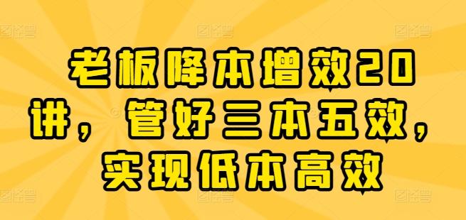 老板降本增效20讲，管好三本五效，实现低本高效-灼光资源宝库