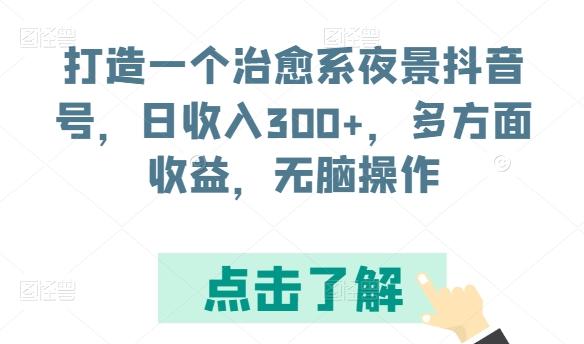 打造一个治愈系夜景抖音号，日收入300+，多方面收益，无脑操作【揭秘】-灼光资源宝库