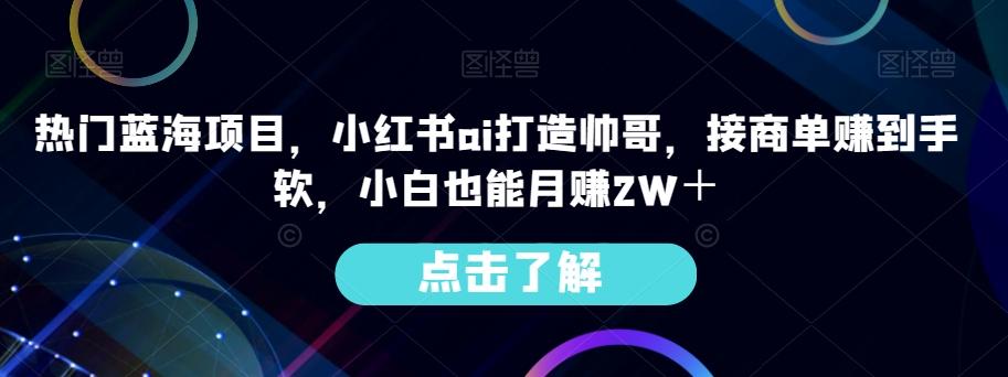 热门蓝海项目，小红书ai打造帅哥，接商单赚到手软，小白也能月赚2W＋-灼光资源宝库