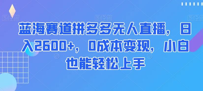 蓝海赛道拼多多无人直播，日入2600+，0成本变现，小白也能轻松上手【揭秘】-灼光资源宝库