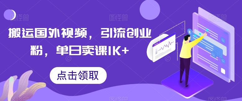 搬运国外视频，引流创业粉，单日卖课1K+【揭秘】-蘑菇资源宝库