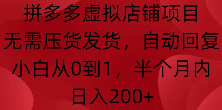 拼多多虚拟店铺项目，无需压货发货，自动回复，小白从0到1，半个月内日入200+【揭秘】-灼光资源宝库