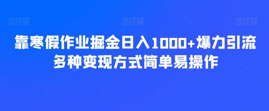 靠寒假作业掘金日入1000+爆力引流多种变现方式简单易操作-灼光资源宝库