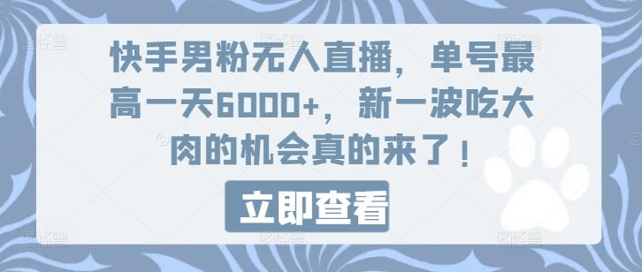 快手男粉无人直播，单号最高一天6000+，新一波吃大肉的机会真的来了-灼光资源宝库