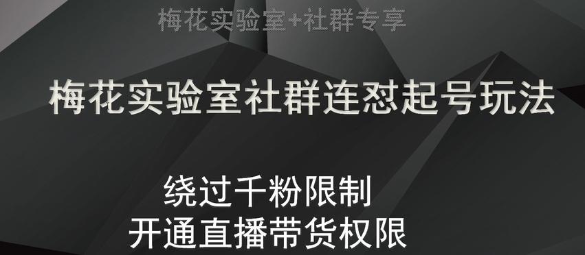 梅花实验室社群连怼起号玩法，视频号绕过千粉限制，开通直播带货权限【揭秘】-灼光资源宝库