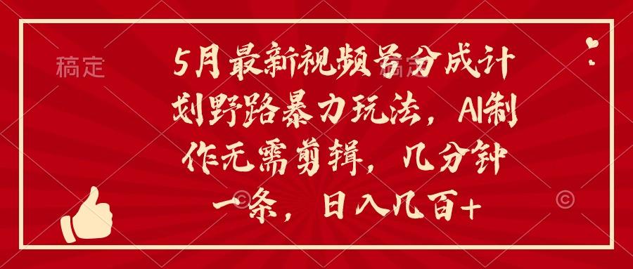 5月最新视频号分成计划野路暴力玩法，ai制作，无需剪辑。几分钟一条，...-灼光资源宝库