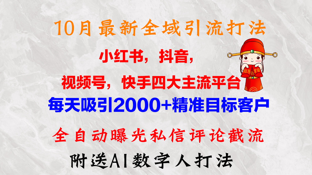 10月最新小红书，抖音，视频号，快手四大平台全域引流，，每天吸引2000...-灼光资源宝库