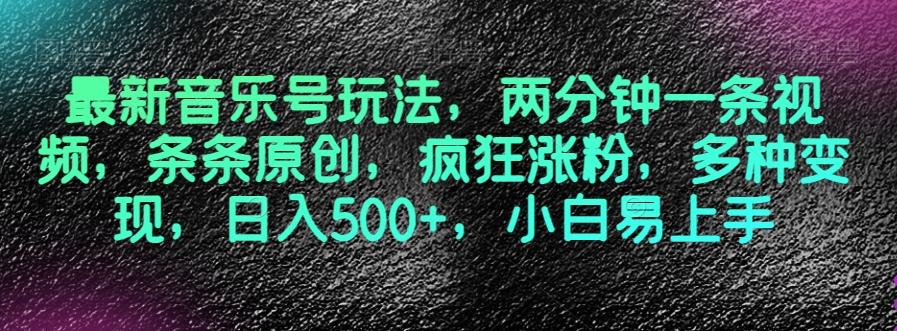 最新音乐号玩法，两分钟一条视频，条条原创，疯狂涨粉，多种变现，日入500+，小白易上手【揭秘】-灼光资源宝库