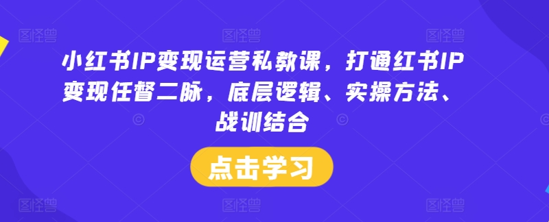 小红书IP变现运营私教课，打通红书IP变现任督二脉，底层逻辑、实操方法、战训结合-灼光资源宝库