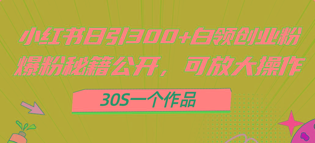 小红书日引300+高质白领创业粉，可放大操作，爆粉秘籍！30s一个作品-灼光资源宝库