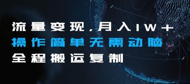 流量变现，月入1W+操作简单无需动脑全程搬运复制【揭秘】-灼光资源宝库
