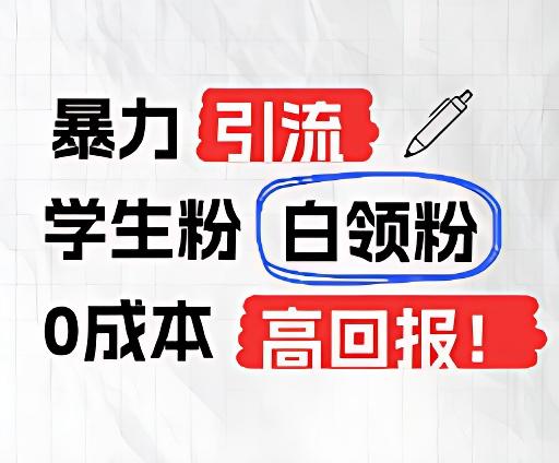 暴力引流学生粉白领粉，吊打以往垃圾玩法，0成本，高回报-灼光资源宝库
