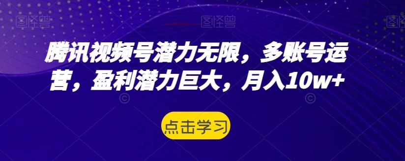 腾讯视频号潜力无限，多账号运营，盈利潜力巨大，月入10w+-灼光资源宝库
