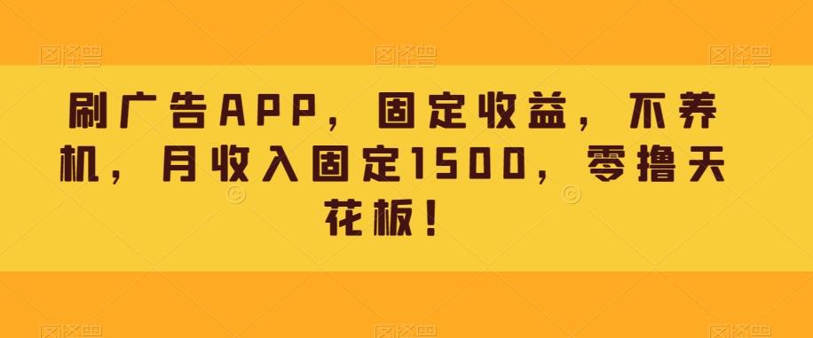 刷广告APP，固定收益，不养机，月收入固定1500，零撸天花板！-灼光资源宝库