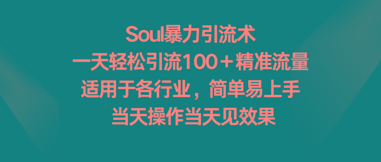 Soul暴力引流术，一天轻松引流100＋精准流量，适用于各行业，简单易上手！-灼光资源宝库