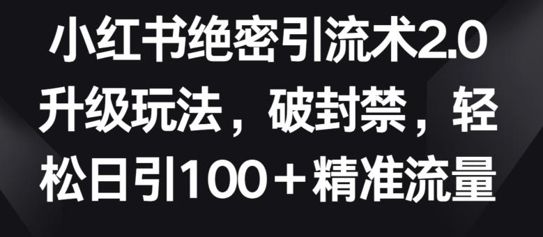 小红书绝密引流术2.0升级玩法，破封禁，轻松日引100+精准流量【揭秘】-灼光资源宝库