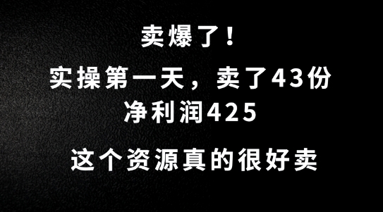 这个资源，需求很大，实操第一天卖了43份，净利润425【揭秘】-灼光资源宝库