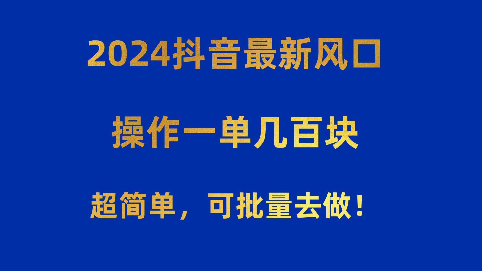 2024抖音最新风口！操作一单几百块！超简单，可批量去做！！！-灼光资源宝库