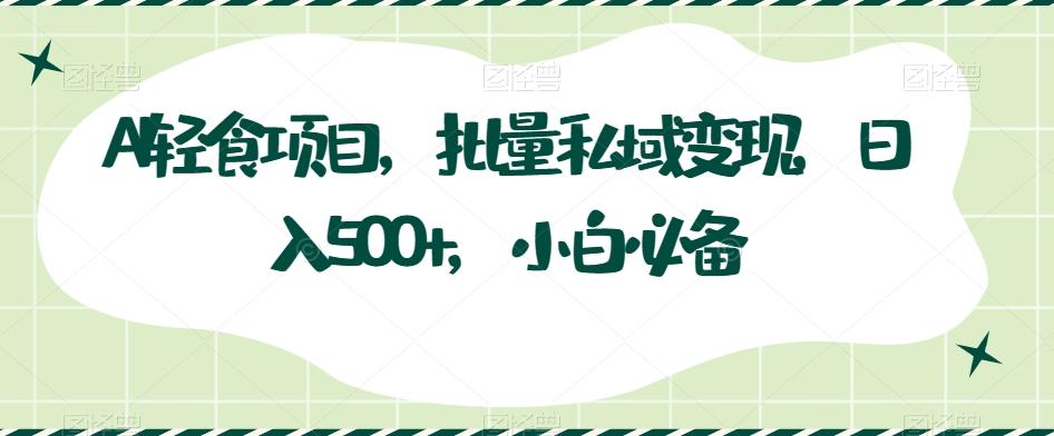 AI轻食项目，批量私域变现，日入500+，小白必备-灼光资源宝库
