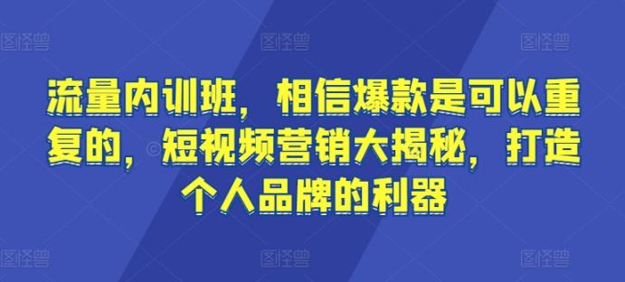 流量内训班，相信爆款是可以重复的，短视频营销大揭秘，打造个人品牌的利器-灼光资源宝库