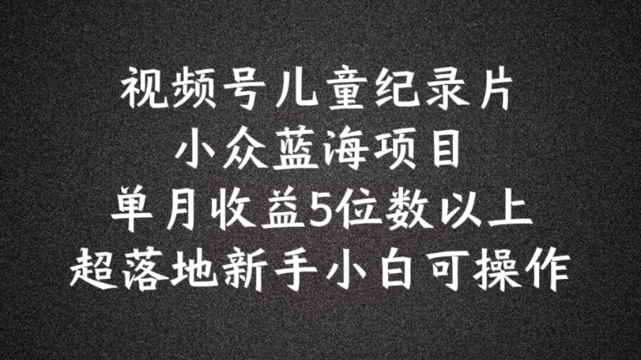 2024蓝海项目视频号儿童纪录片科普，单月收益5位数以上，新手小白可操作【揭秘】-灼光资源宝库