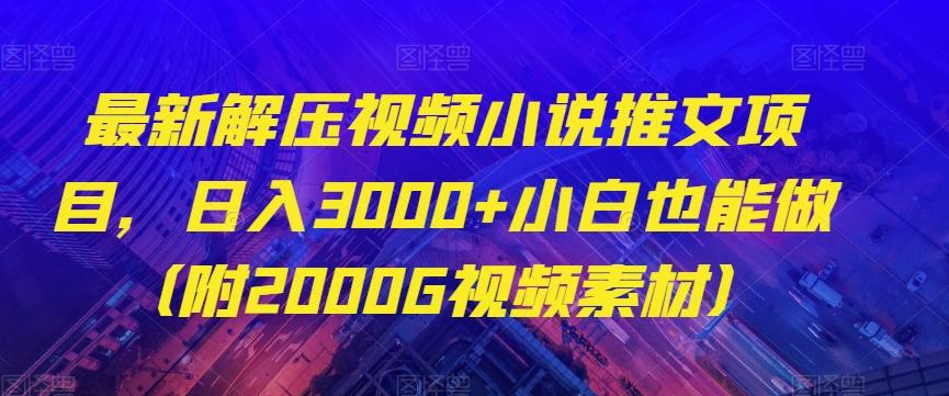 最新解压视频小说推文项目，日入3000+小白也能做（附2000G视频素材）【揭秘】-灼光资源宝库