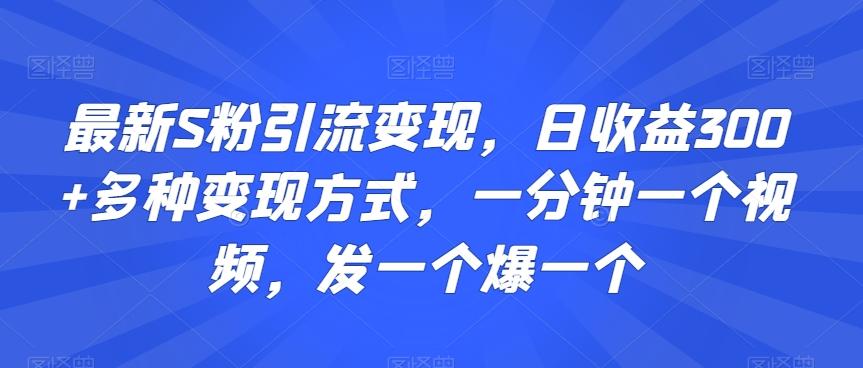 最新S粉引流变现,日收益300+多种变现方式,一分钟一个视频,发一个爆一个【揭秘】